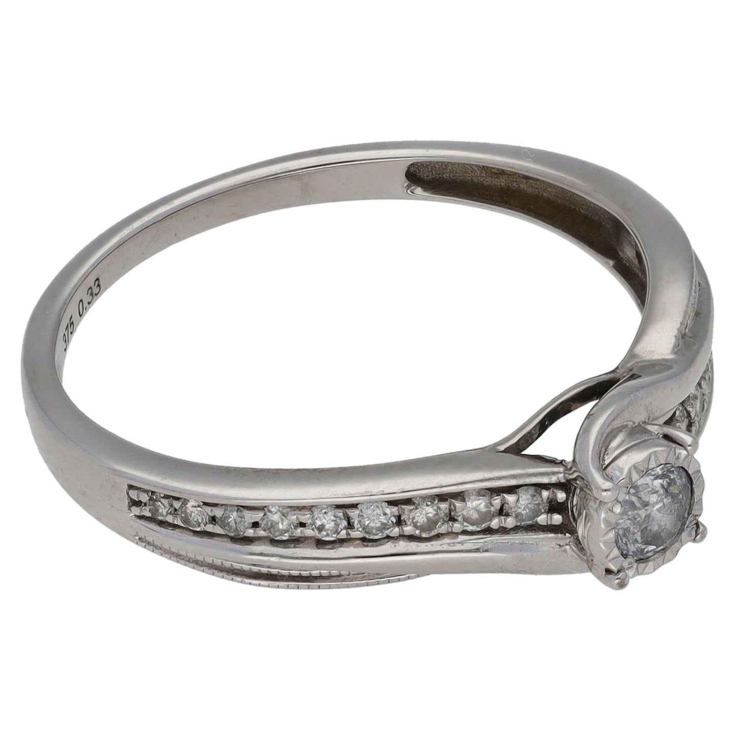 9ct White Gold 0.33ct Diamond Solitaire Ring With Accent Stones Size R