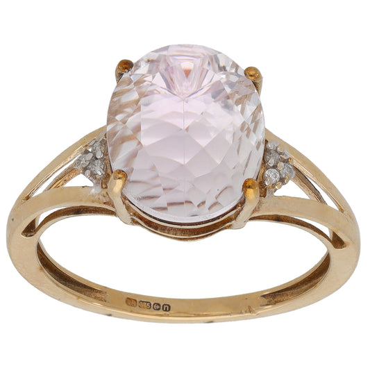 9ct Gold Kunzite & 0.03ct Diamond Dress/Cocktail Size N