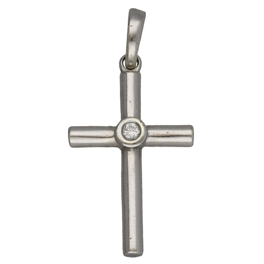 9ct White Gold 0.05ct Diamond Cross Pendant