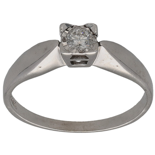 9ct White Gold 0.12ct Diamond Solitaire Ring Size L