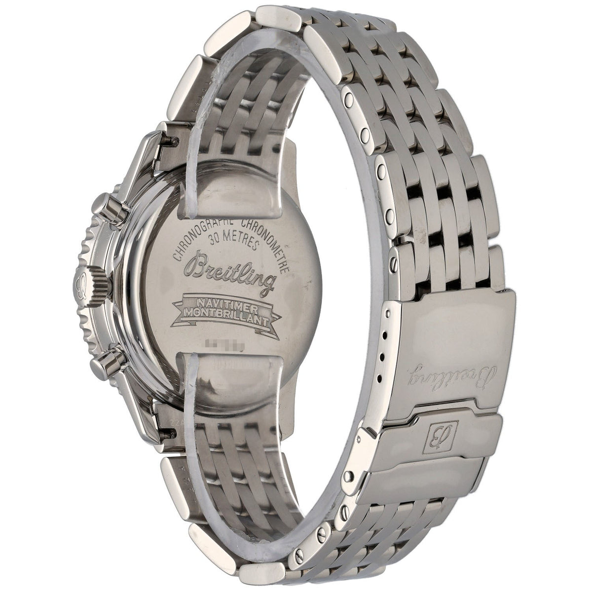 Breitling Montbrillant A41330 Stainless steel wristwatch with engraved caseback and linked metal bracelet