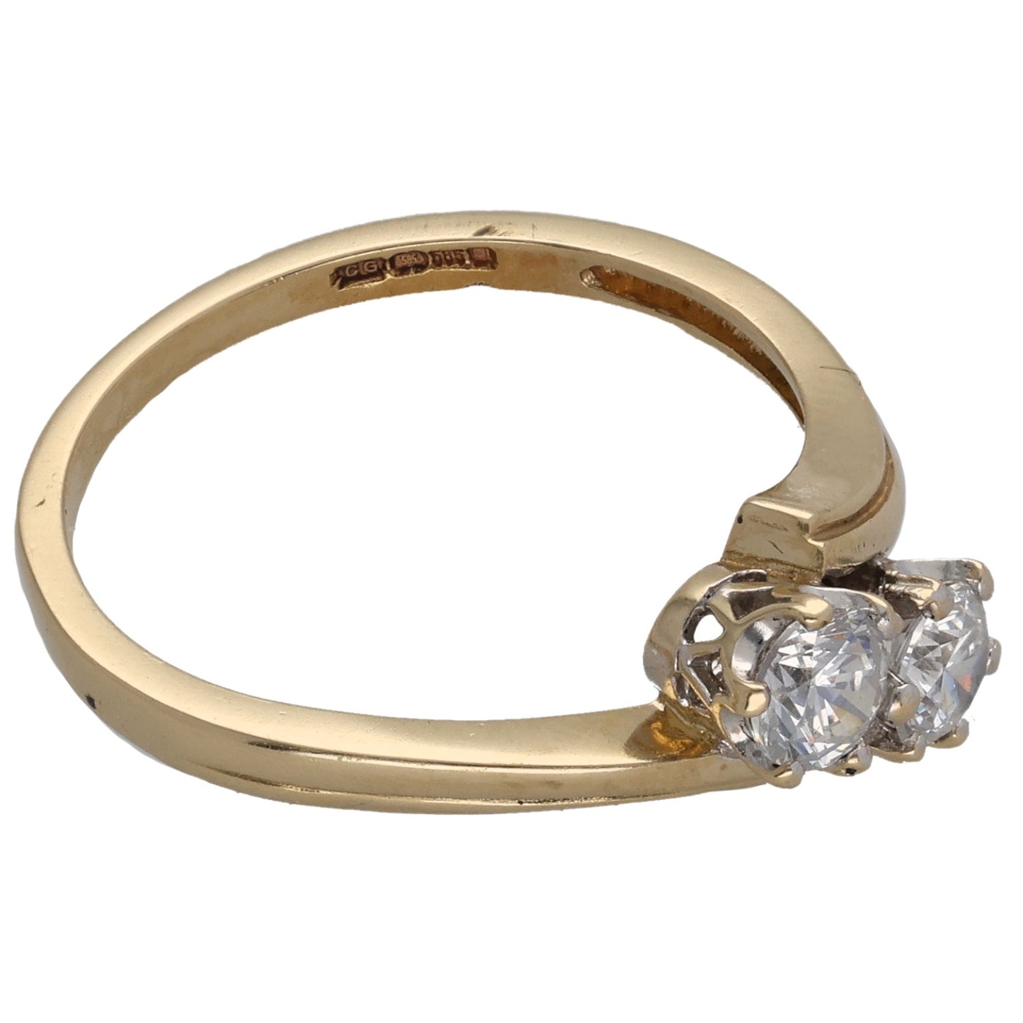 14ct Gold Cubic Zirconia Two Stone Ring Size N