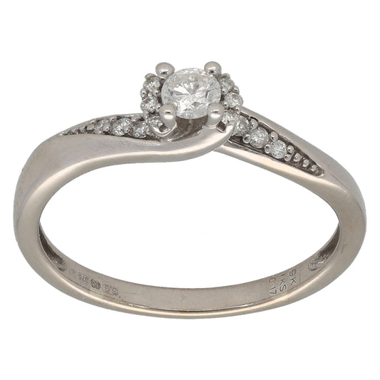 9ct White Gold 0.17ct Diamond Solitaire Ring With Accent Stones Size L