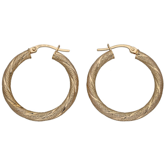New 9ct Gold Patterned Hoop Earrings
