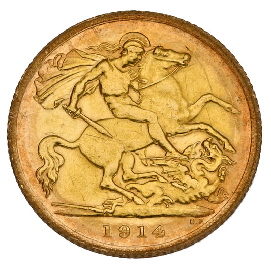 22ct Gold King George V Half Sovereign Coin 1914