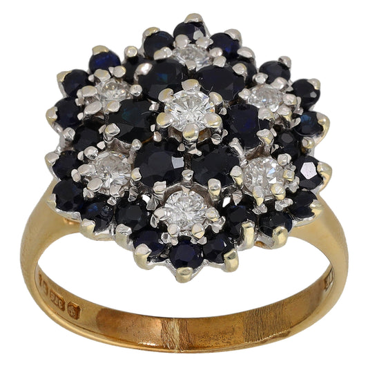 9ct Gold Sapphire & 0.42ct Diamond Cluster Ring Size M