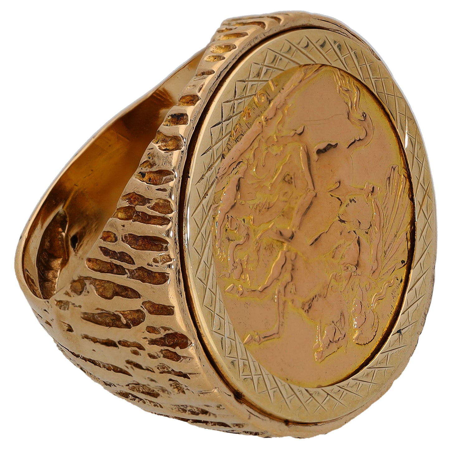 9ct Gold Full Sovereign Coin Ring Size K
