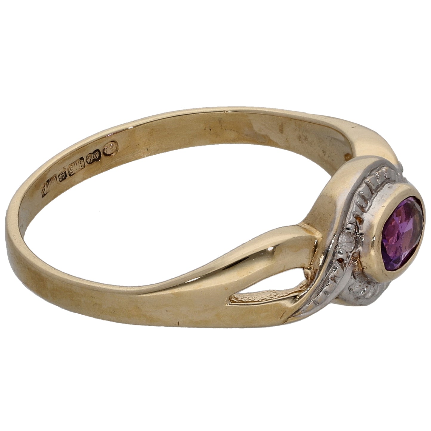 9ct Gold Amethyst & 0.01ct Diamond Dress/Cocktail Ring Size M