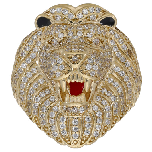 9ct Gold Cubic Zirconia Lion Ring Size S
