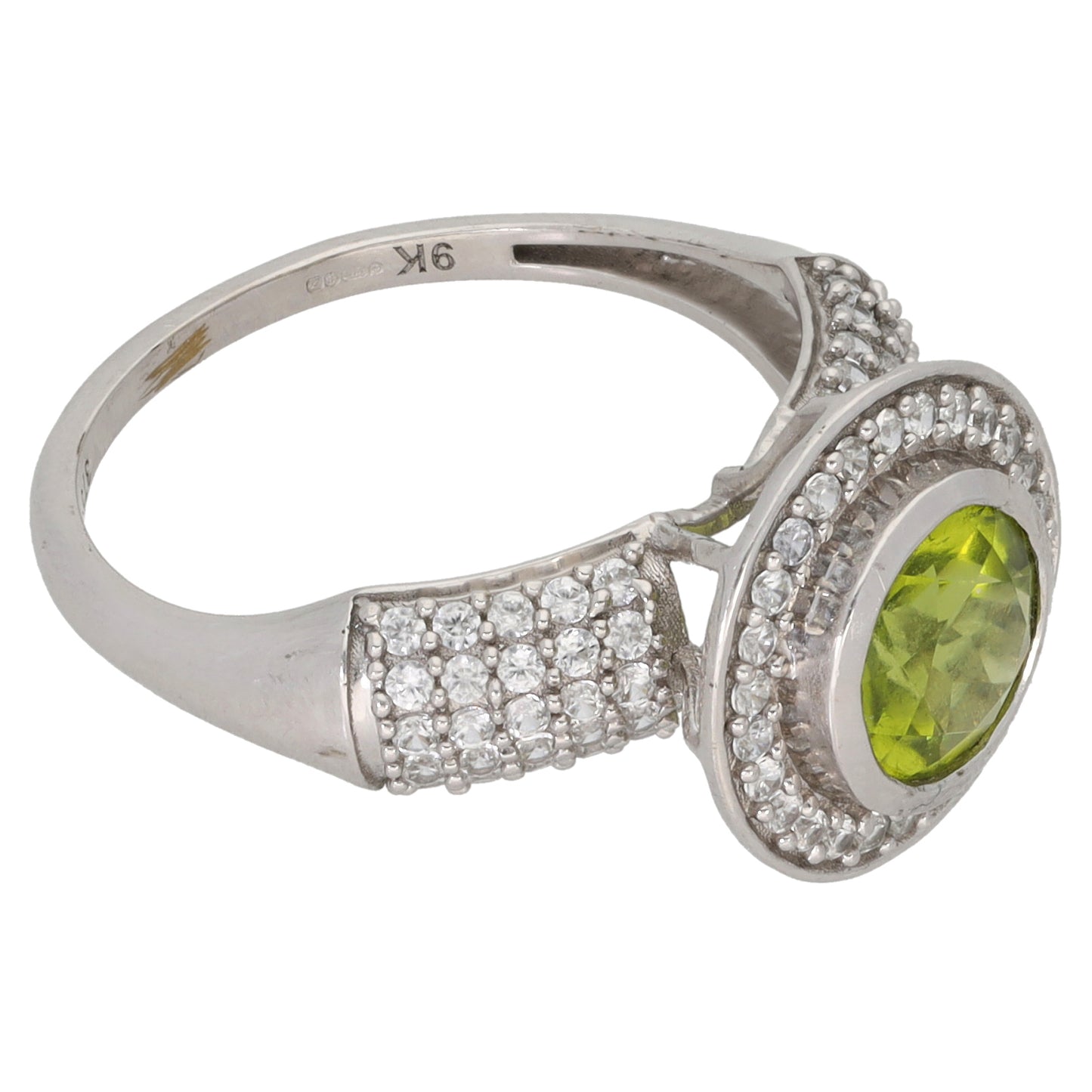 9ct White Gold Peridot & Cubic Zirconia Dress/Cocktail Ring Size N
