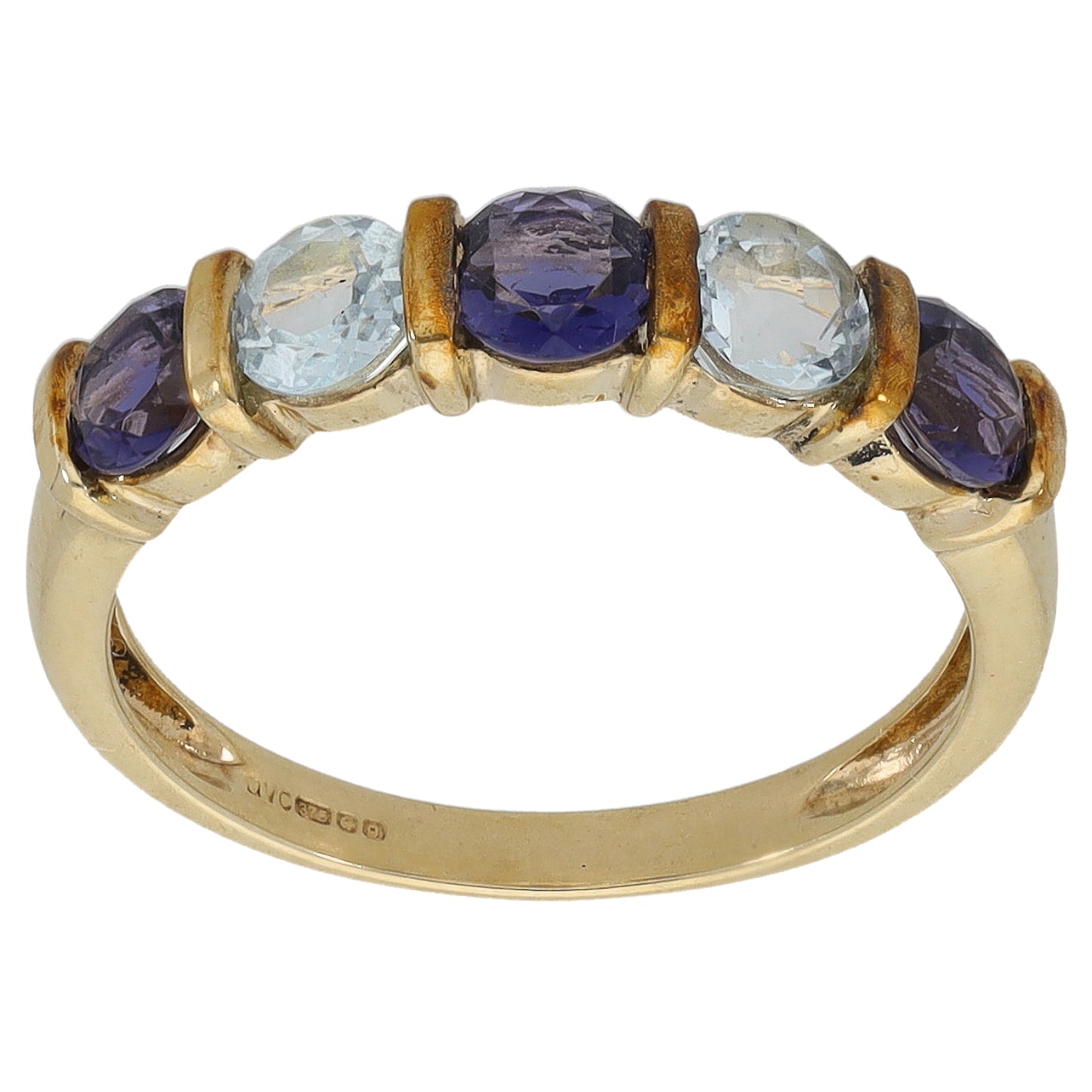 9ct Gold Iolite & Aquamarine Half Eternity Ring Size N