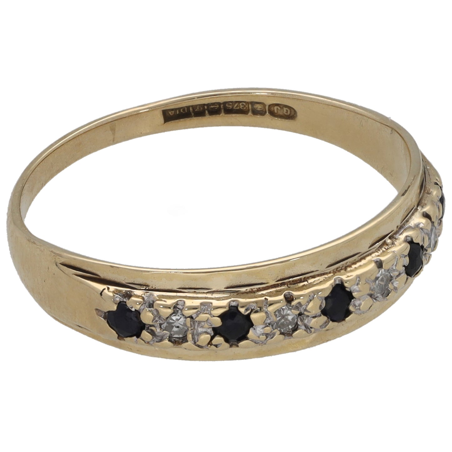 9ct Gold Sapphire & 0.04ct Diamond Half Eternity Ring Size N