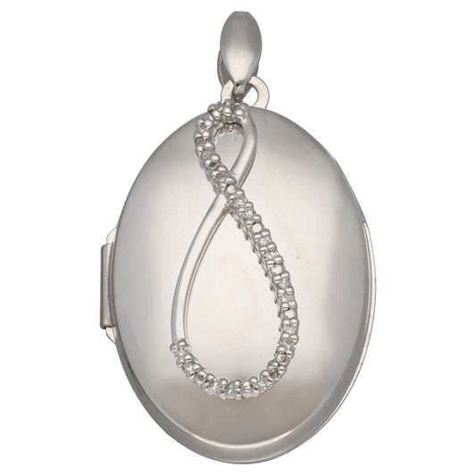 9ct White Gold 0.10ct Diamond Patterned Locket Pendant