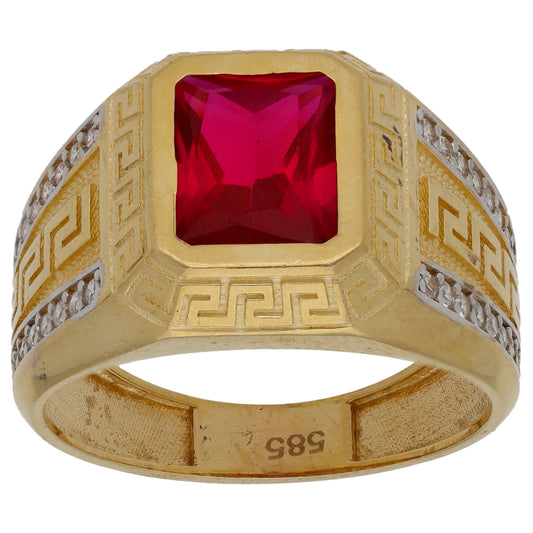 14ct Gold Imitation Gem Patterned Signet Ring Size T