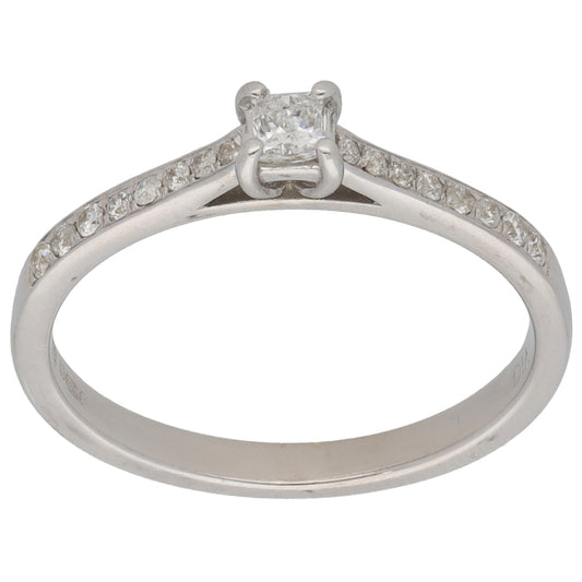 18ct White Gold 0.28ct Diamond Solitaire Ring With Accent Stones Size N