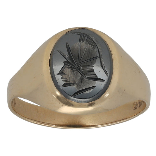 9ct Gold Hematite Single Stone Signet Ring Size S