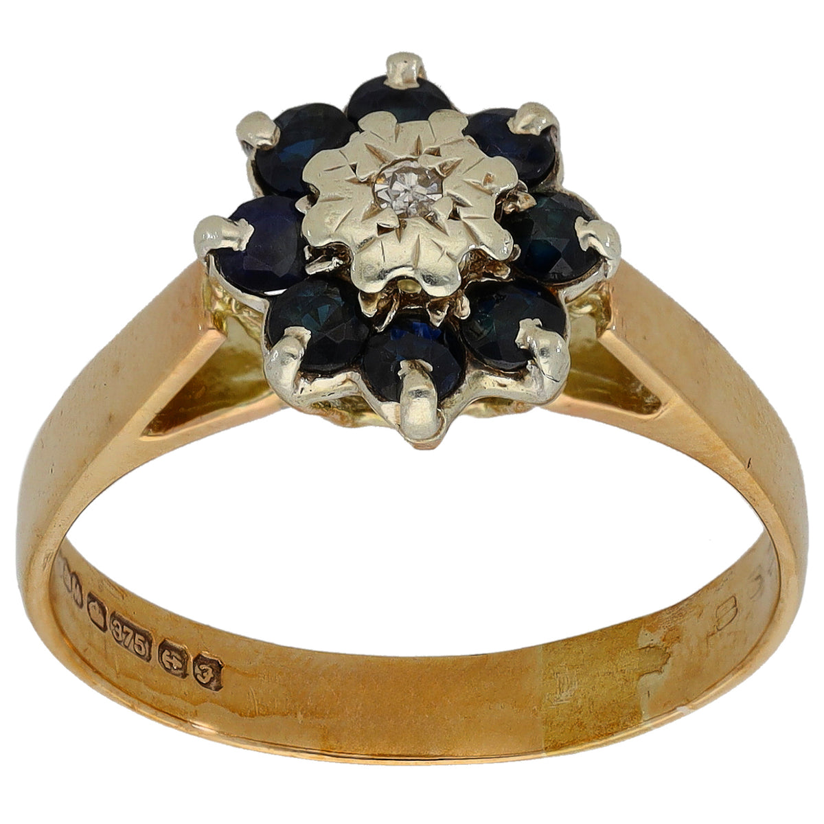 9ct Gold Sapphire & 0.005ct Diamond Dress/Cocktail Ring Size Q