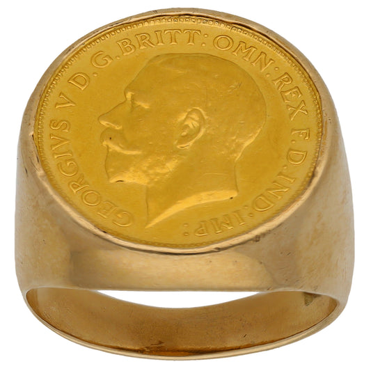 9ct Gold Half Sovereign Coin Ring Size R