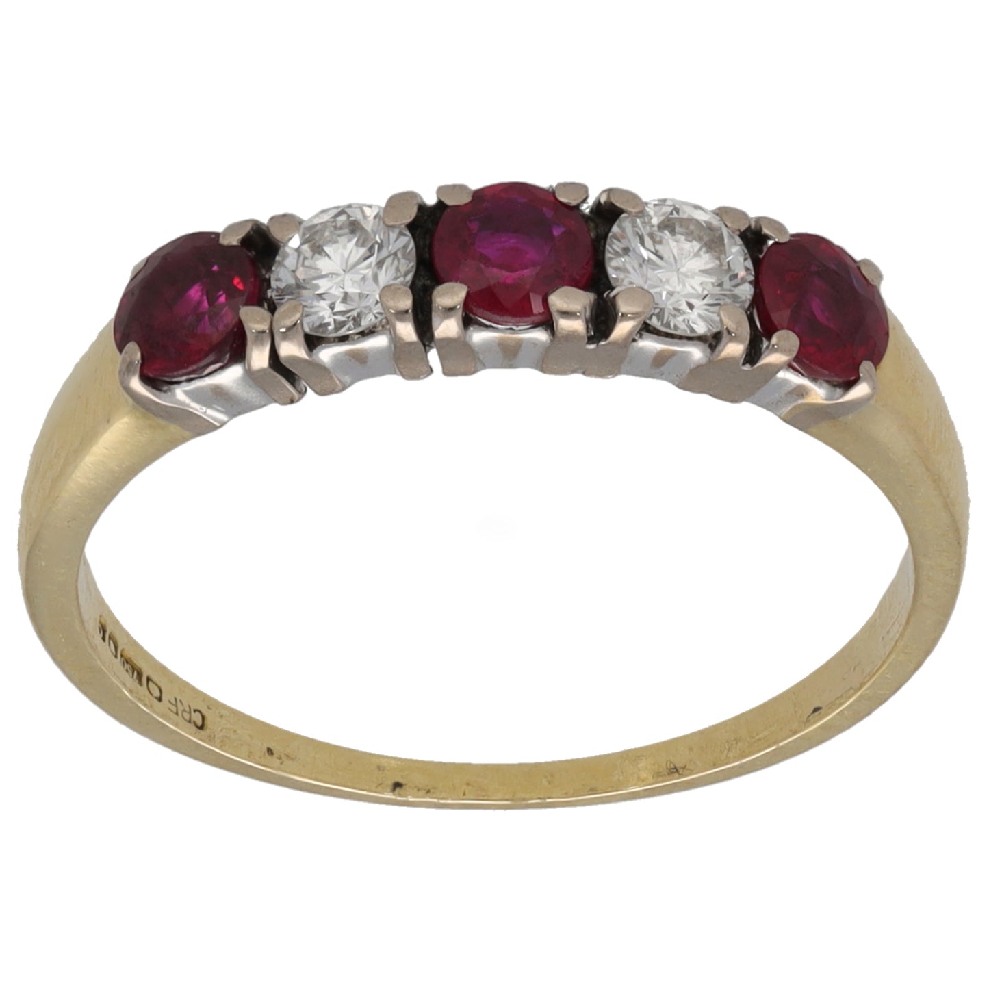 9ct Gold Ruby & 0.20ct Diamond Half Eternity Ring Size M