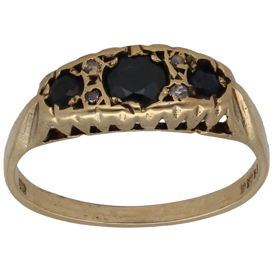 9ct Gold Sapphire & 0.02ct Diamond Dress/Cocktail Ring Size M