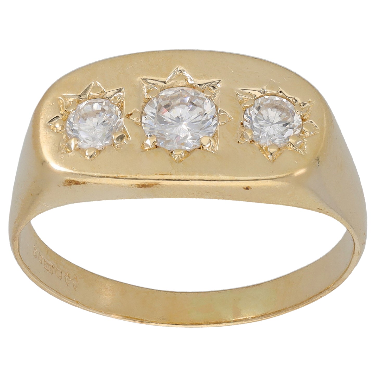 9ct Gold Cubic Zirconia Three Stone Ring Size W