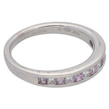 Load image into Gallery viewer, 18ct White Gold Sapphire &amp; 0.63ct Diamond Half Eternity Ring Size O
