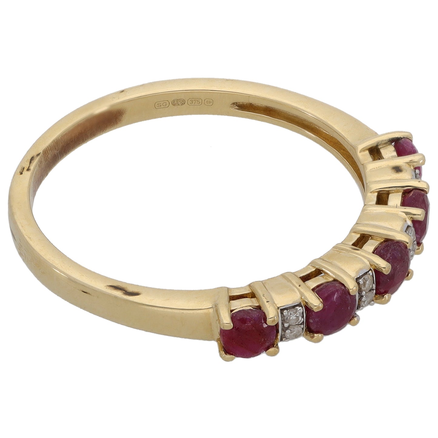 9ct Gold Ruby & 0.04ct Diamond Half Eternity Ring Size Q