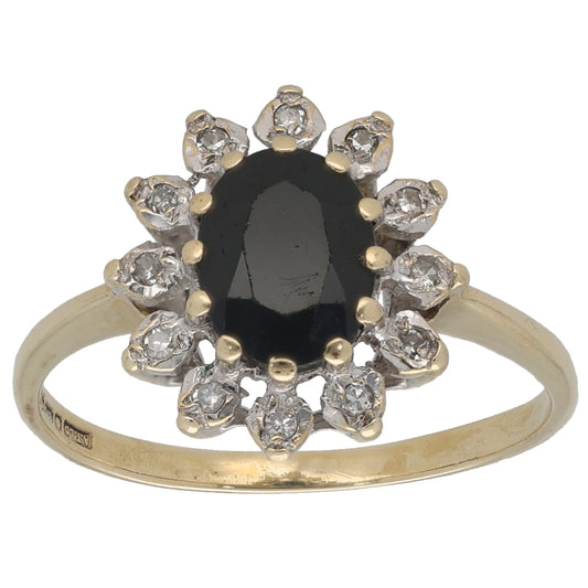 9ct Gold Sapphire & 0.06ct Round Diamond Dress/Cocktail Ring Size P