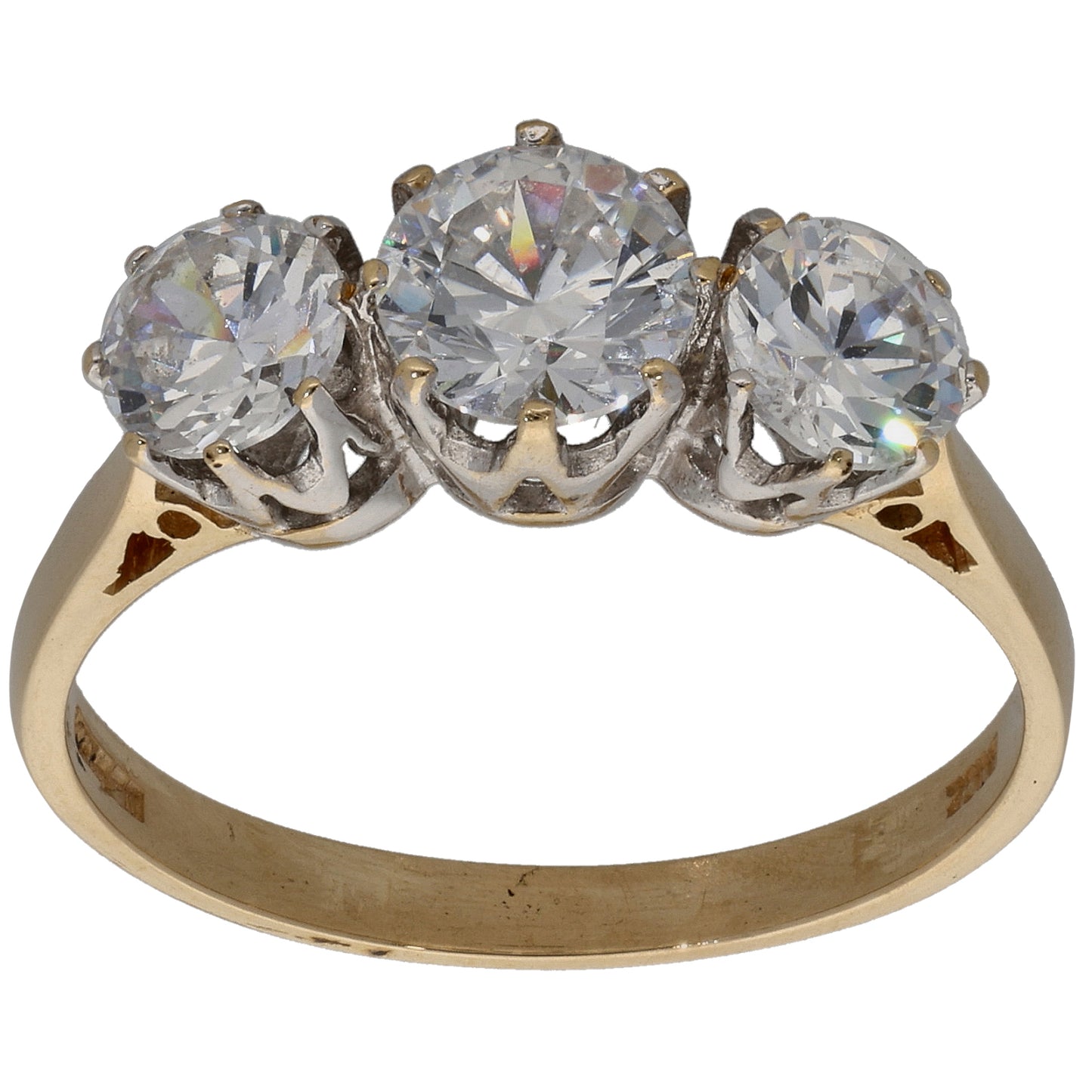 14ct Gold Cubic Zirconia Three Stone Ring Size Q