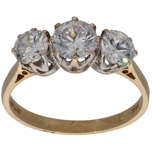 14ct Gold Cubic Zirconia Three Stone Ring Size Q