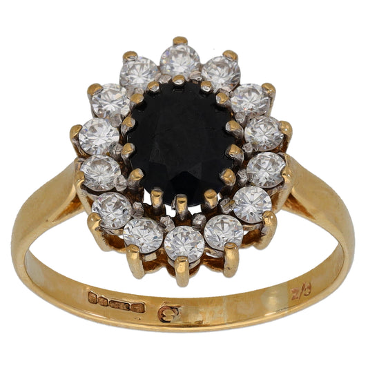 9ct Gold Sapphire & Cubic Zirconia Dress/Cocktail Ring Size Q