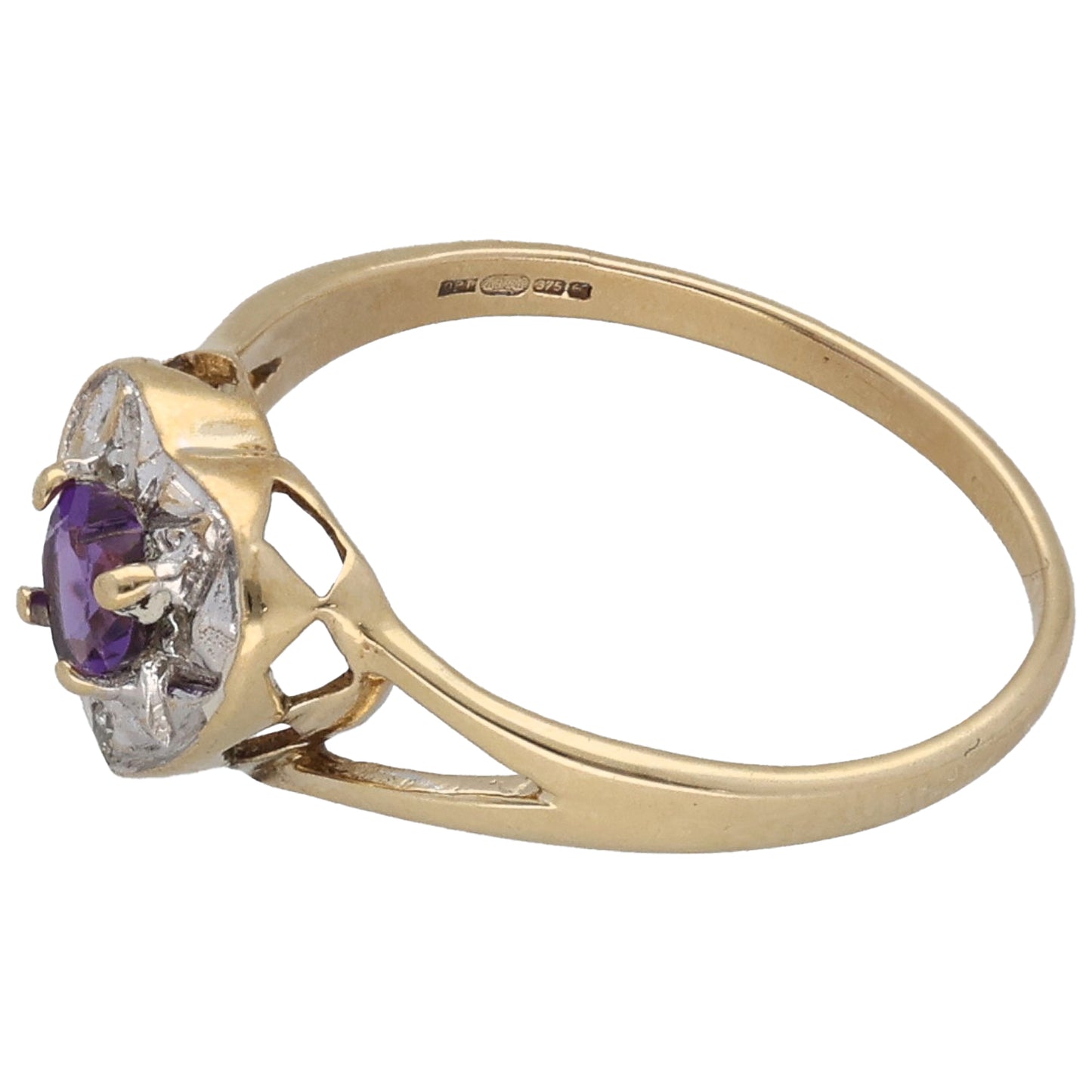 9ct Gold Amethyst & 0.01ct Diamond Dress/Cocktail Ring Size M