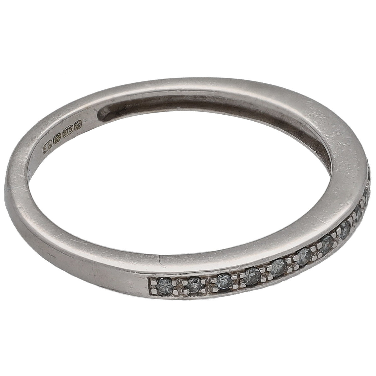 9ct white gold half eternity ring with round diamond accents