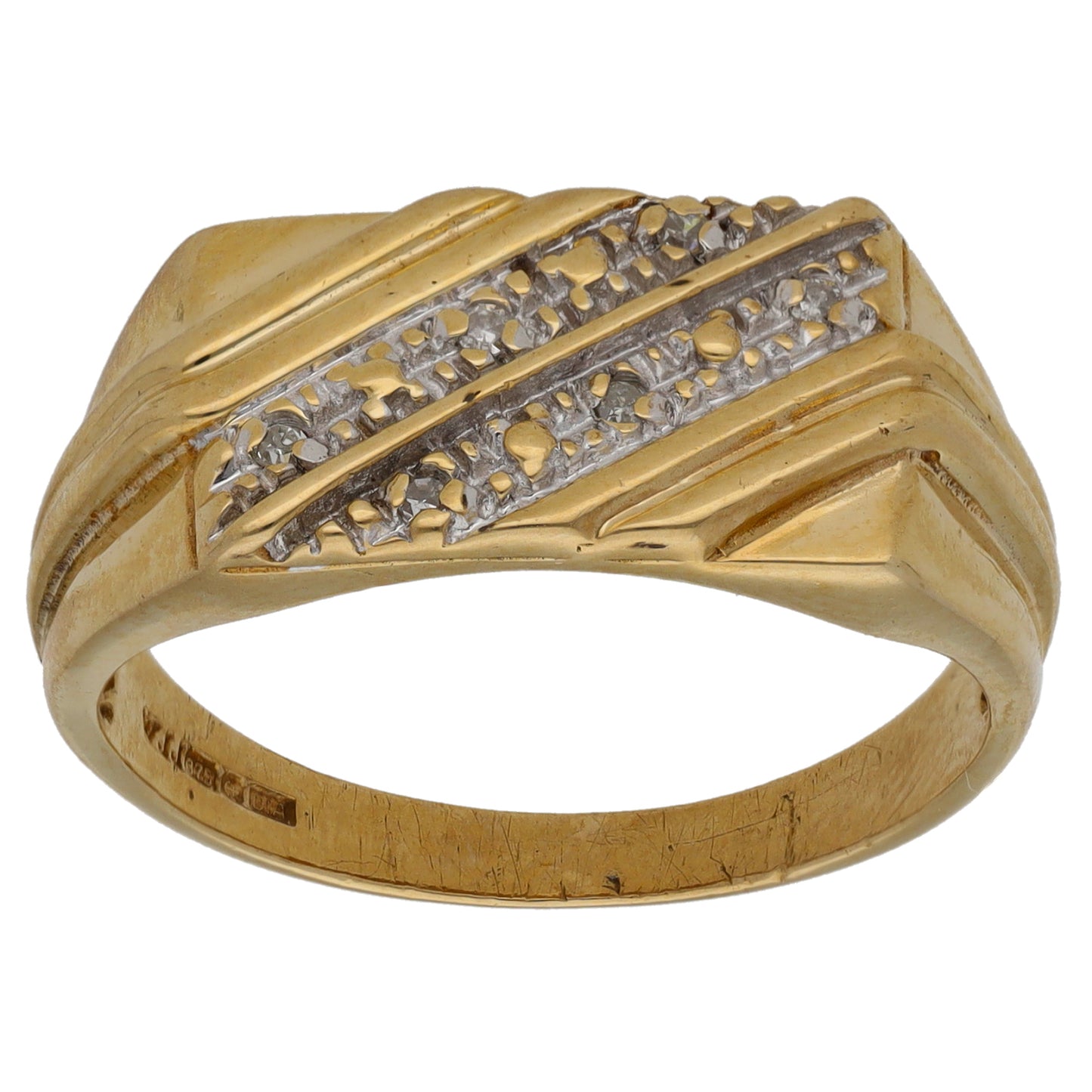 9ct Gold 0.03ct Diamond Patterned Signet Ring Size R