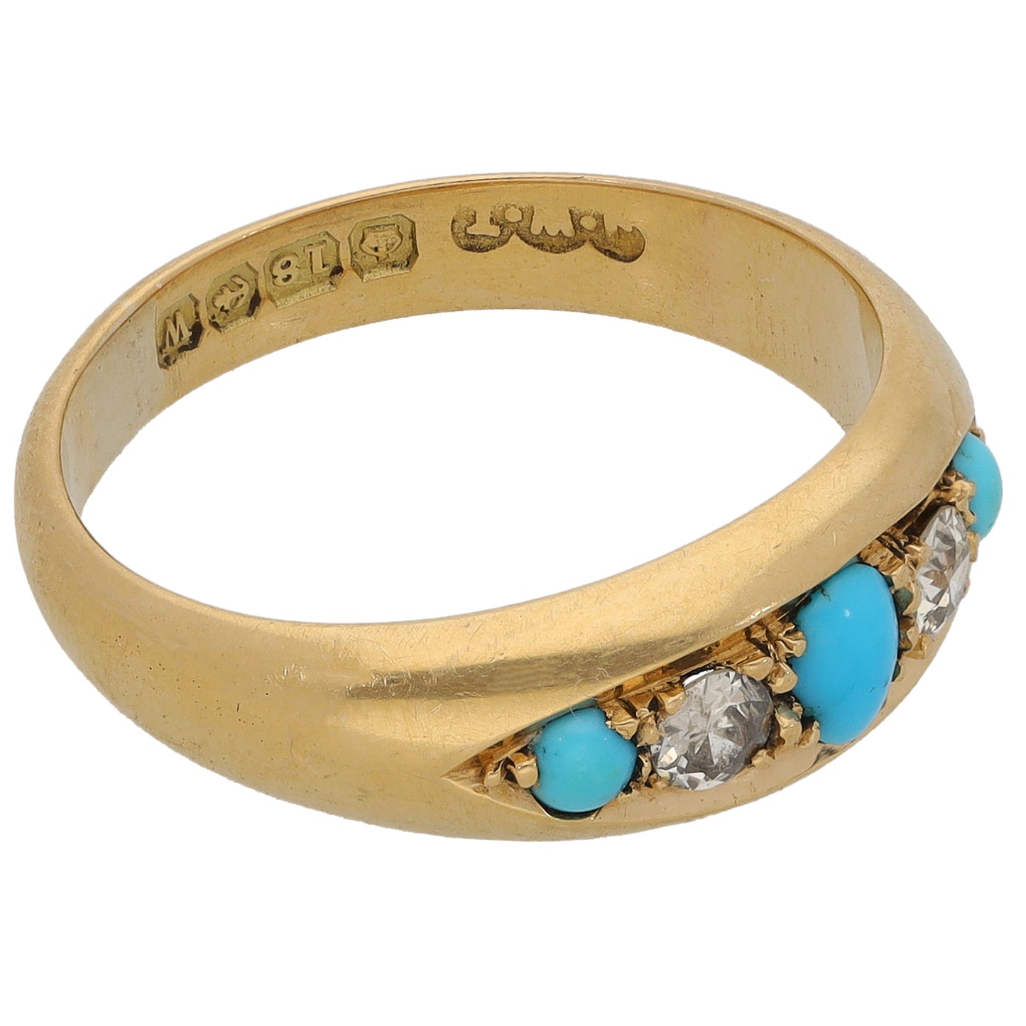 18ct Gold 0.20ct Diamond & Turquoise Stone Set Ring Antique & Vintage