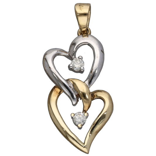 9ct Bi-Colour Gold 0.10ct Diamond Heart Pendant