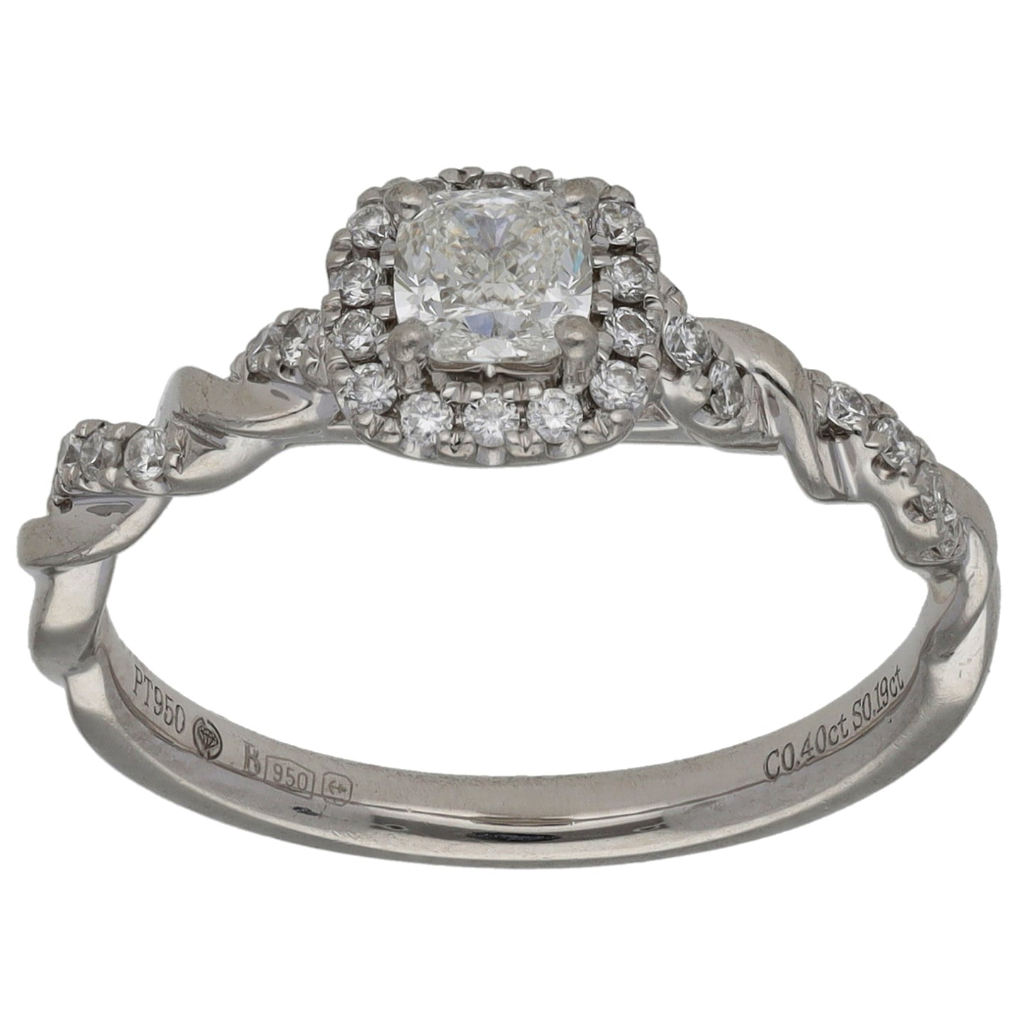 Platinum 0.59ct Diamond Halo Ring Size L