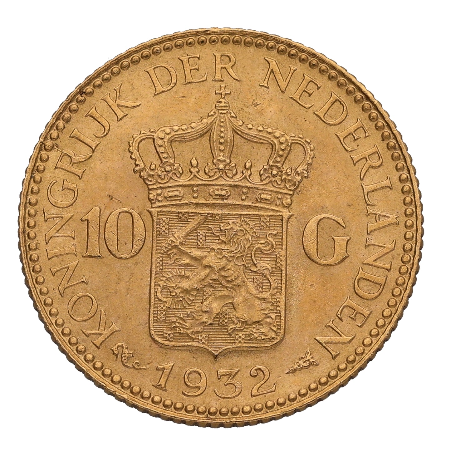 22ct Gold Wilhelmina Netherlands 10 Guilders Coin 1932