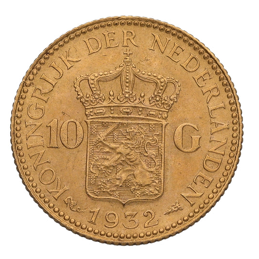 22ct Gold Wilhelmina Netherlands 10 Guilders Coin 1932