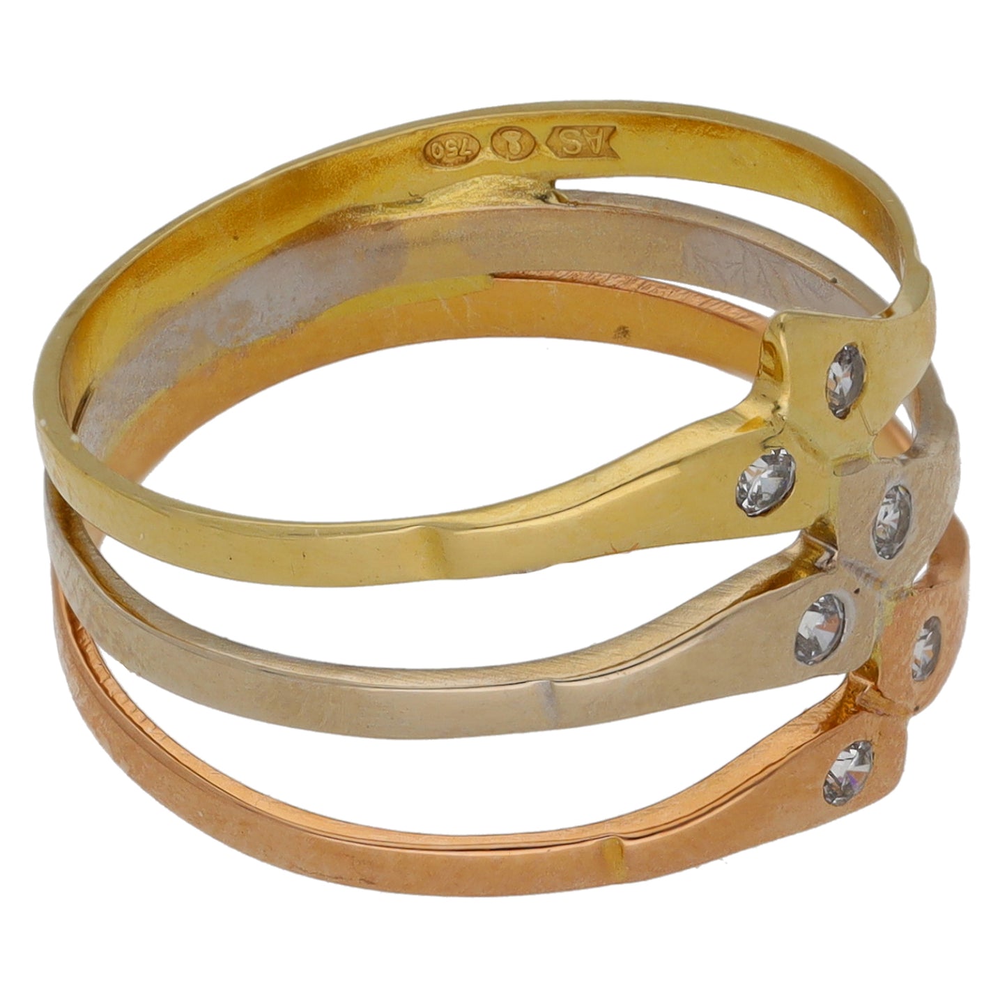 18ct Tricolour Gold Cubic Zirconia Dress/Cocktail Ring Size O
