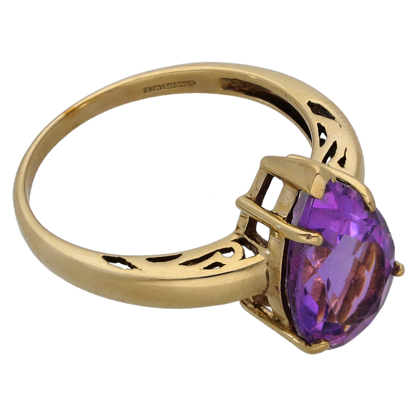 9ct Gold Amethyst Single Stone Ring Size N