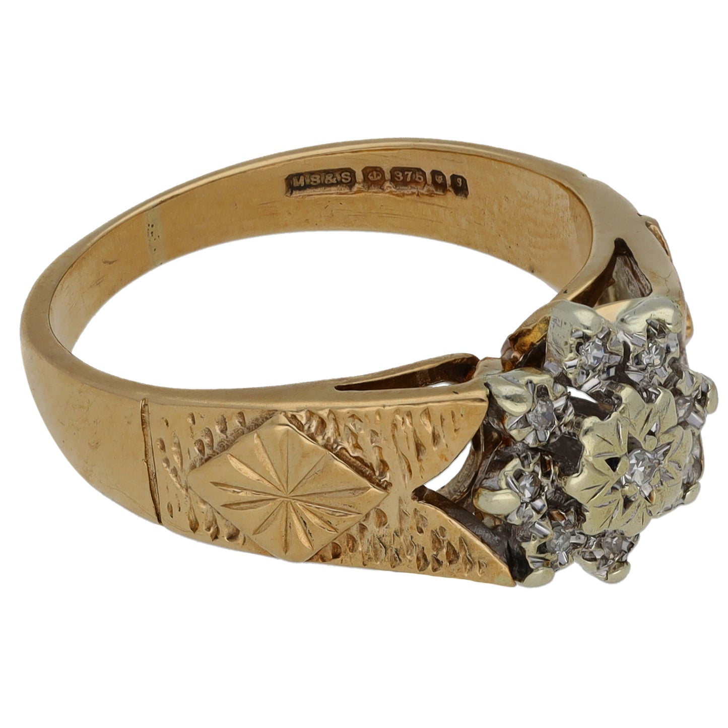 9ct Gold 0.05ct Diamond Cluster Ring Size M