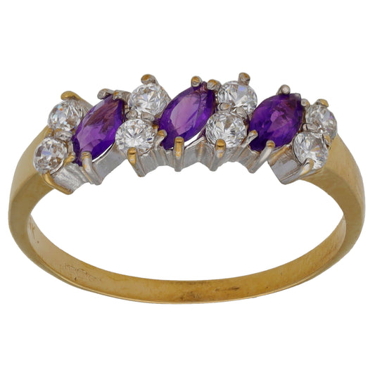9ct Gold Amethyst & Cubic Zirconia Dress/Cocktail Ring Size P