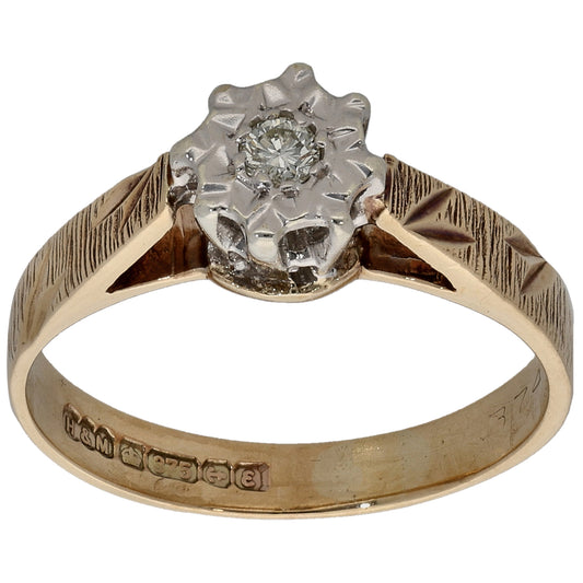 9ct Gold 0.03ct Diamond Solitaire Ring Size L