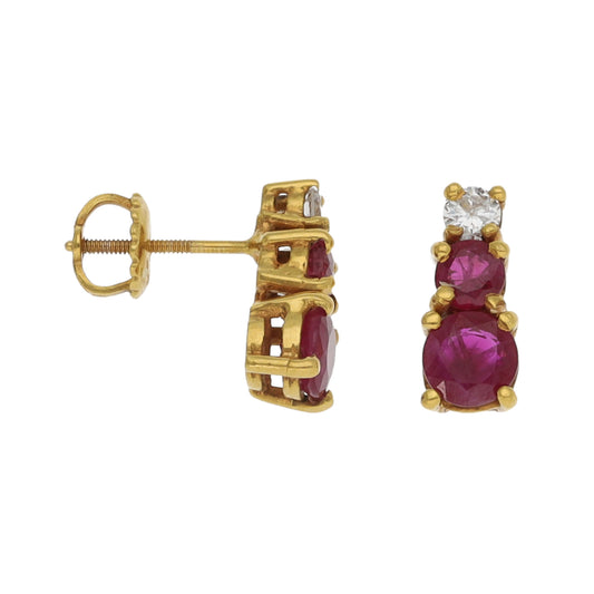 9ct White Gold 0.16ct Diamond & Glass Filled Ruby Dress/Cocktail Earrings