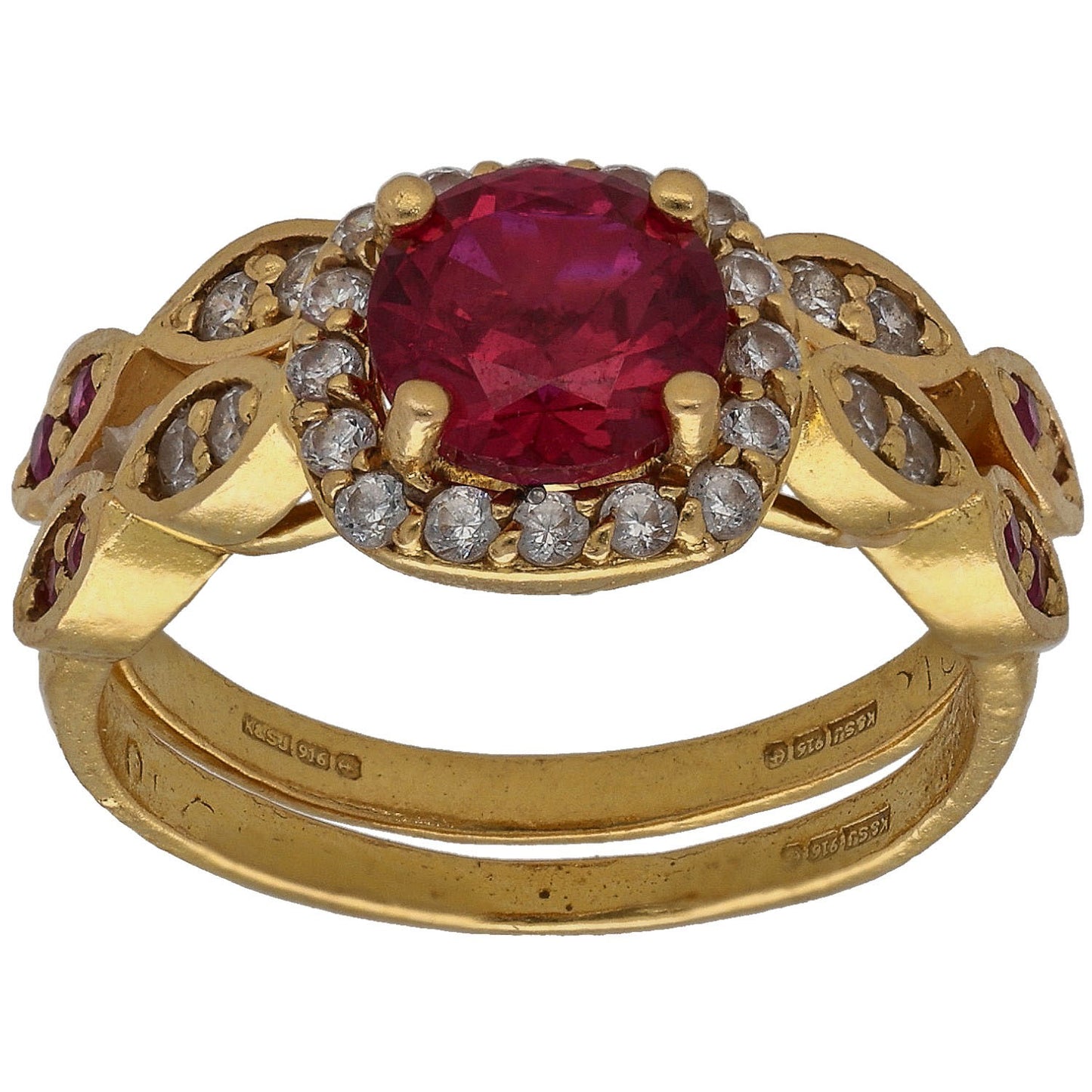 22ct Gold Man Made Ruby & Cubic Zirconia Ring Set Size K