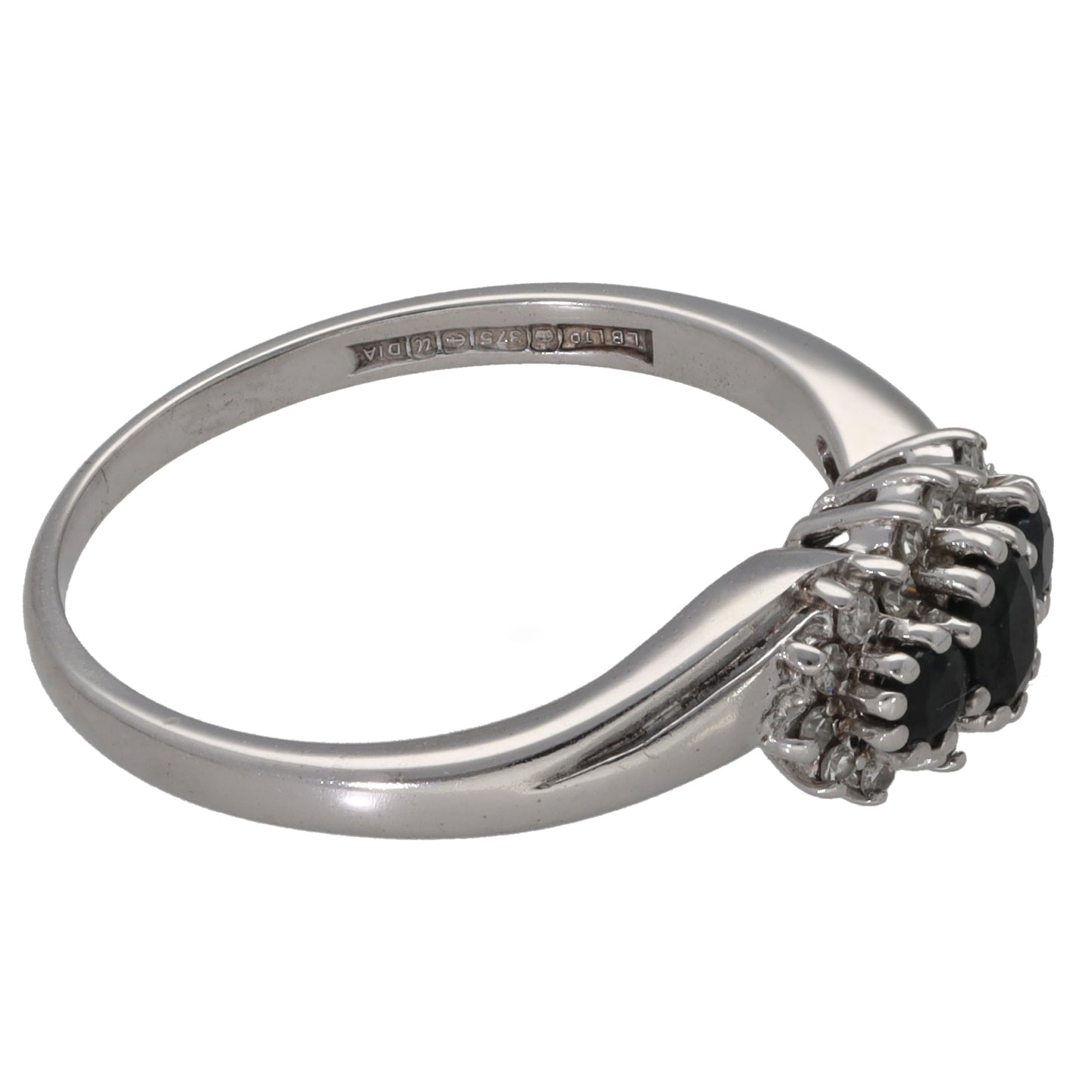 9ct White Gold Sapphire & 0.18ct Diamond Dress/Cocktail Ring Size P