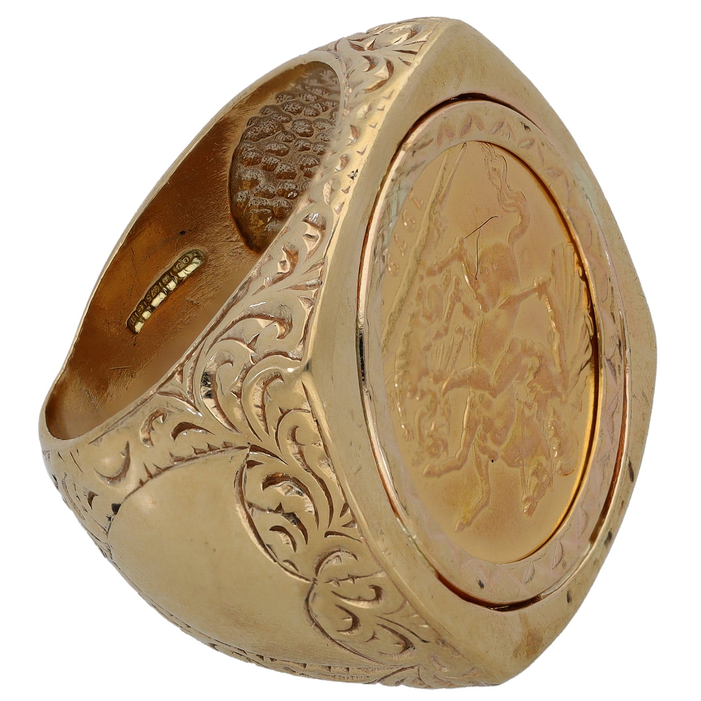 9ct Gold Full Sovereign Coin Ring Size R