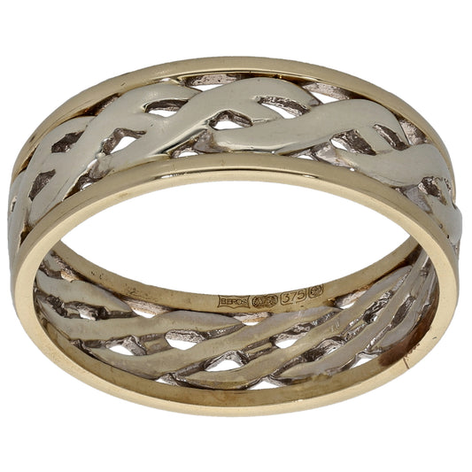 9ct Bi-Colour Gold Patterned Wedding Ring Size L