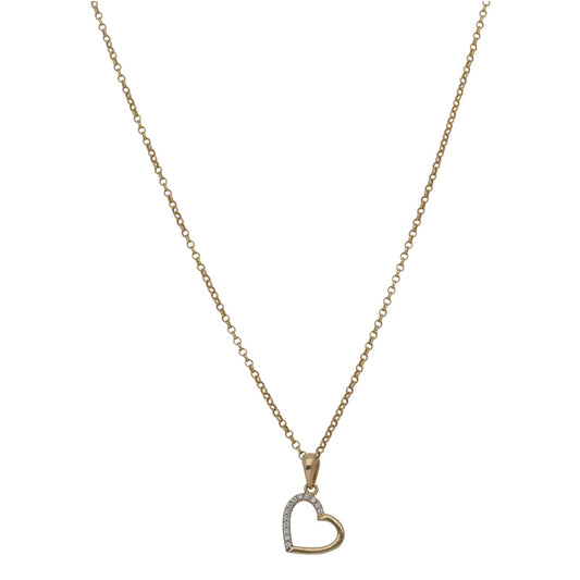 14ct Gold Cubic Zirconia Heart Pendant With Chain